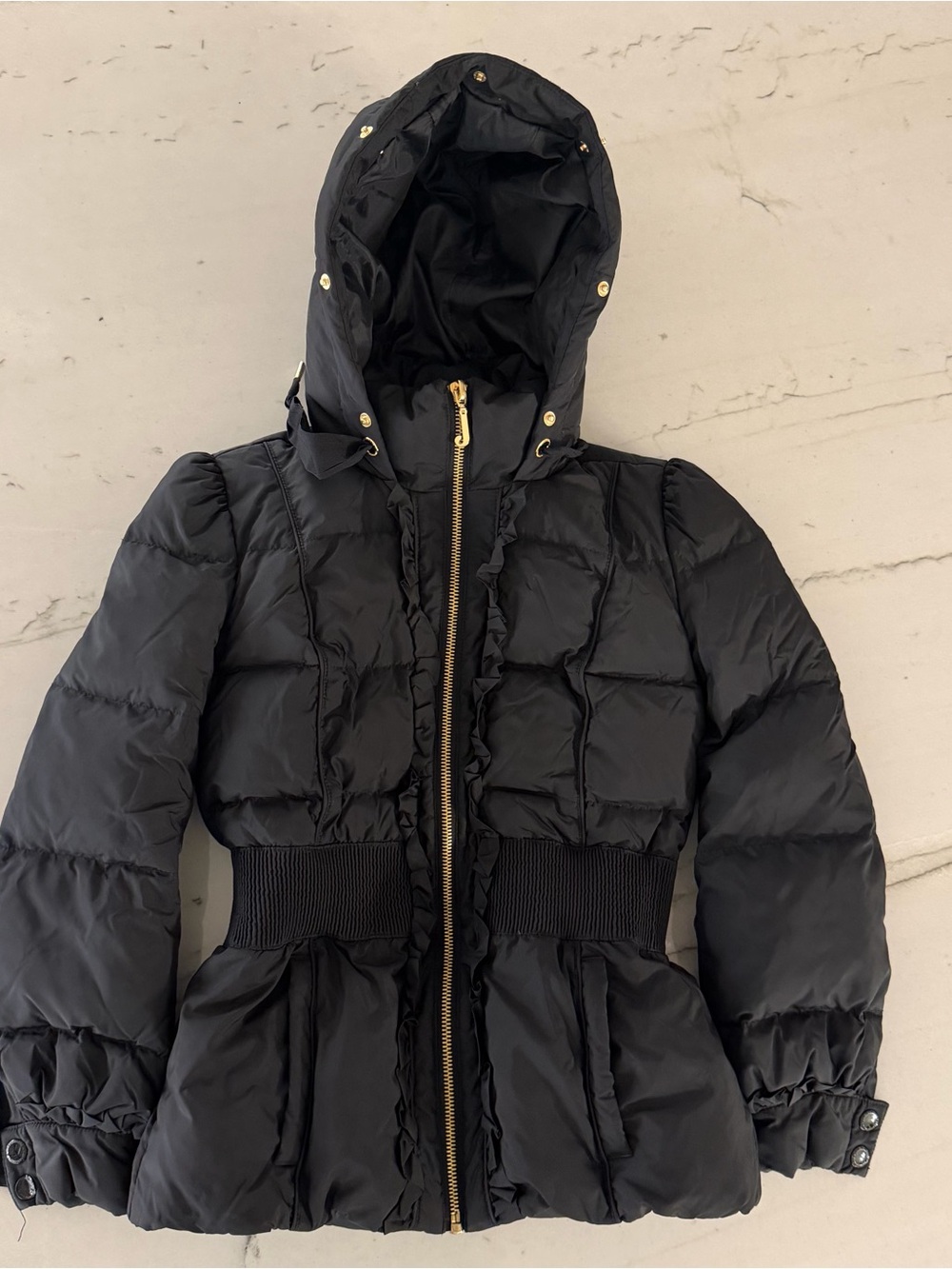 Juicy Couture Black Down Filled Puffer Coat Size M Pink Label EUC